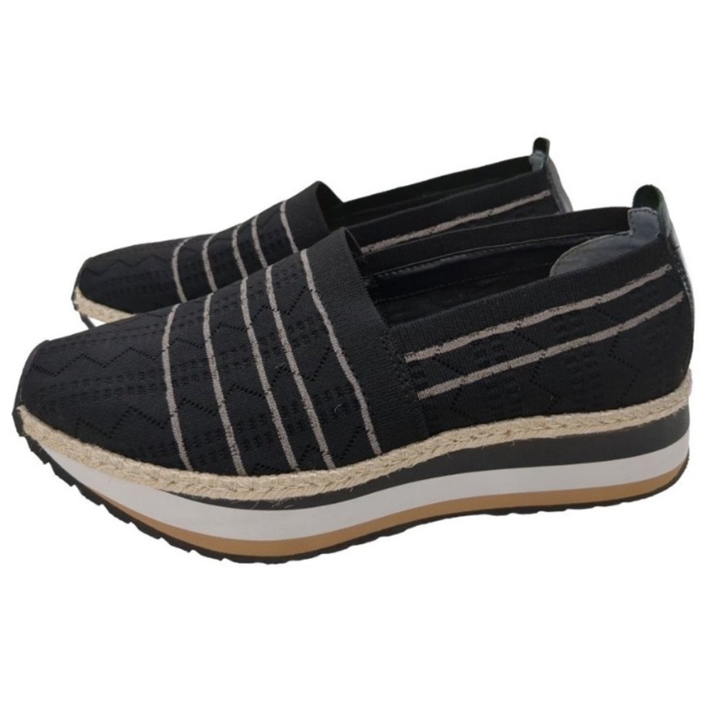 NEW! OTBT Islander Espadrille Sneaker Shoe Black Stretch Knit Platform - sz 9.5